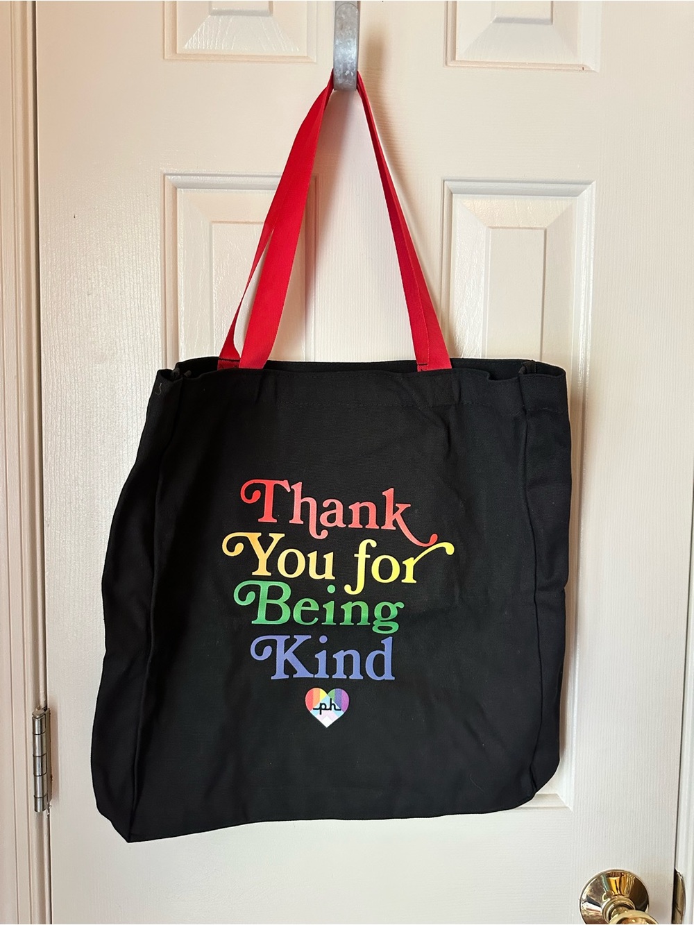 Kohl's Black Tote with Red Straps and Rainbow Text